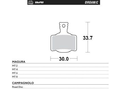 MOTO-MASTER Bike Pro brzdové doštičky bicyklové organické pre Magura MT 2, MT 4, MT 6, MT 8, Campagnolo Road Disc