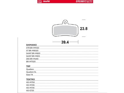 MOTO-MASTER Bike Pro brzdové doštičky bicyklové organické Pro pre Shimano Xtr BR-M9120, XT BR-M8020, Saint BR-M820, Saint BR-M810, Zee BR-M640, BR-MT520, Tektro HD-M750, HD-M745, HD-M735, HD-E725