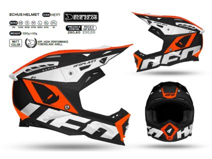 UFO Prilba Echus CROSS čierna/biela/oranžová fluo