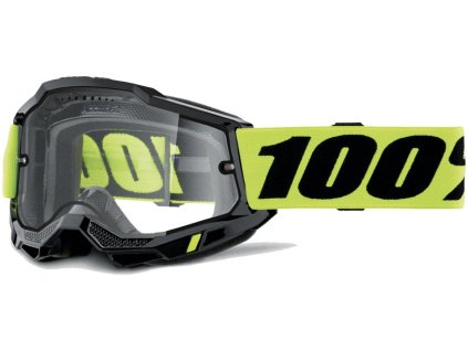 100% Okuliare Accuri 2 Enduro Moto – čierne/žlté fluo, dvojité, číre sklo