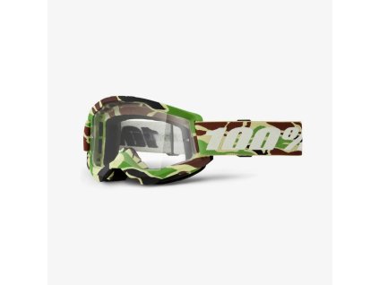 100% Okuliare Strata 2 War Camo – zelené/hnedé s maskovacím vzorom, číre sklo