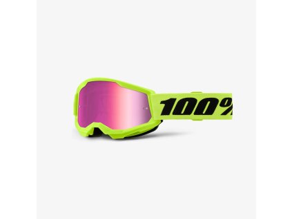 100% Detské okuliare Strata 2 – žlté fluo/čierne, ružové zrkadlové sklo