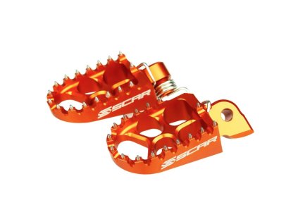 SCAR Stupačky hliníkové KTM SX/EXC '98-'16, Husqvarna '14-'16, GasGas MC 50/65 '21-'24, Sherco '08-'25, Beta RR '05-'19, Husaberg '08-'14 oranžové