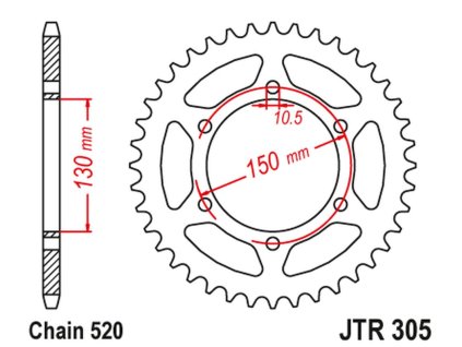JT SPROCKETS Zadná rozeta JTR305 čierna 46 zubov Honda NX 650 '95-'01, Yamaha XJ 6 '09-'15