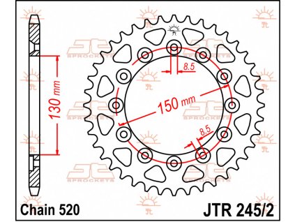 JT Zadná rozeta JTR245/2 Honda XL 350R '85-'87, Yamaha WR 250R '08-'20, Yamaha YZ/YZF/WRF '99-'24, Honda XL 600 Lm '85-'88, Honda XL 500R '82, Honda XL 250 R '82-'83, Honda XR 250R '86-'89, XR 600R '85-'87, Honda XR 250R '84-'85, Honda XL /XR