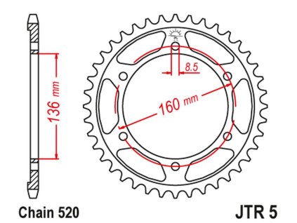 JT Zadná rozeta JTR5 čierna 47 zubov BMW F650 Aprilia Pegaso 650 '92-'04 355247JTZBK