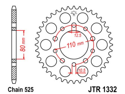 JT SPROCKETS Zadná rozeta JTR1332 čierna Honda CB 500 '94-'03, CB 750F '93-'03, Honda VT 600C Shadow '90-'07, Xrv 750 Africa Twin '93-'03