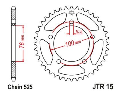JT Zadná rozeta JTR15 Benelli 500 Leoncino '17, Trk 502 '17-18, Benelli Leoncino 500 '18-'20, Benelli Bn 302 '15-19 445644JT, Benelli Imperiale 400 '18-'21, Leoncino 800 '22-'23, Bn 600 Gt '16-'17, Bn 600 R '14-'17