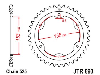 JT Zadná rozeta JTR893 čierna 38 zubov KTM 1290 Superduke - .38