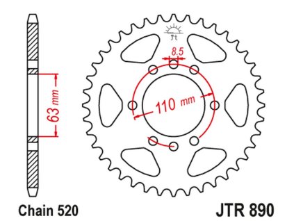 JT SPROCKETS Zadná rozeta JTR890 čierna KTM 200 DUKE/RC '15-18, KTM 125/200 DUKE '14-'22, DUKE/RC '13-'23, KTM 125 DUKE '14-18, DUKE/RC '13-18