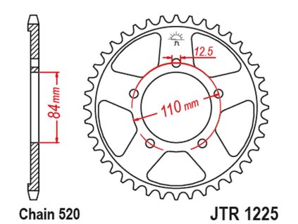 JT SPROCKETS Zadná rozeta JTR1225 Honda Cmx 300A Rebel 17-18, Honda Cmx 500 Rebel 17-23, Honda CB 500X '18-'23, CB500F '22'-23, CBR 500R '22-'23