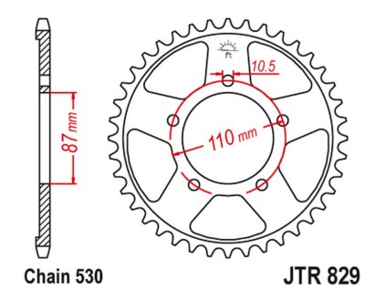 JT SPROCKETS Zadná rozeta JTR829 čierna Suzuki GSX 600F '92-97, GSX 750F '99-06, GSXR 750 '88-90, Suzuki GSF 600 95-04, GSF 650 05-06