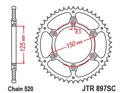 JT SPROCKETS Zadná rozeta JTR897 ultralite samočistiaca KTM EXC/SX/EXC-F 200/250/300/400/450/530, KTM 890 Smt '24, DUKE '24, KTM SX/EXC, SMR 450 '23-'24, R Enduro '19-'24