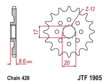 JT SPROCKETS Predná rozeta JTF1905 KTM SX 85 18-24, Husqvarna TC 85 18-24