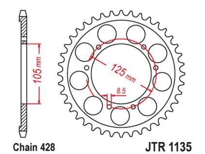 JT SPROCKETS Zadná rozeta JTR1135 Aprilia SX 125 '18-'23, Aprilia RX 125 E4 '18-'23