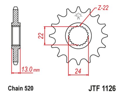 JT SPROCKETS Predná rozeta JTF1126 16 zubov Aprilia 650 Pegaso '91-97'