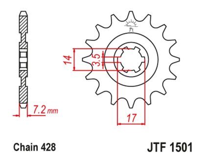 JT SPROCKETS Predná rozeta JTF1501 Kawasaki Klt/Klf 110 '84-88', KLX 140 '08-20'