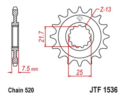 JT SPROCKETS Predná rozeta JTF1536 Kawasaki ZX-6R/RR '07-17, Yamaha XTZ 750 '90-'98