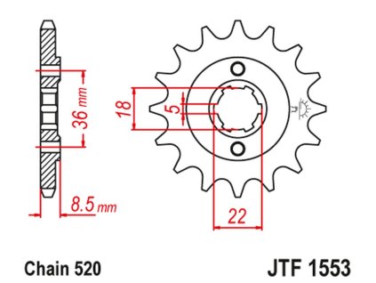 JT SPROCKETS Predná rozeta JTF1553 Yamaha XT 250 TL '83-84' SRX 250 '87'