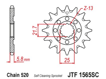 JT SPROCKETS Predná rozeta JTF1565 samočistiaca Kawasaki KXF 450 '06-20' KLX 450 '08-20'