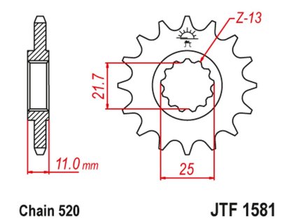 JT SPROCKETS Predná rozeta JTF1581 M 13 Yamaha YZF R6 '99-20', FZ6 '04-09', M 14 Yamaha YZF R6 '99-20', M 15 Yamaha YZF R6 '99-20', YZF R7 '99-01', YZF 750 R '99-01', M 16 Yamaha YZF R6 '99-20', M 17 Yamaha YZF R6 '99-20'