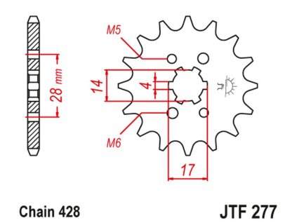 JT SPROCKETS Predná rozeta JTF277 Honda TRX 90 '93-19', CRF 125 '14-21', Derbi Senda/Mulhacen/Terra '07-14'