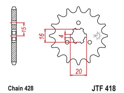 JT SPROCKETS Predná rozeta JTF418 Kawasaki KX 125 '77-79', Kc/Ke/Kh/ks/Ke/Km 90/100/125/175 '77-98'