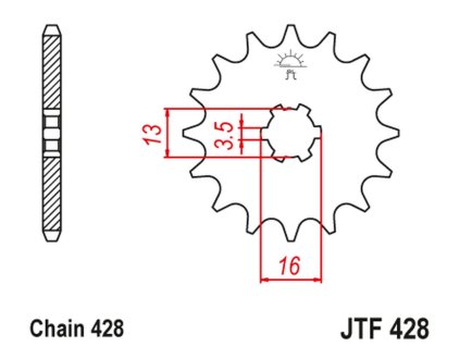 JT SPROCKETS Predná rozeta JTF428 Suzuki DR-Z 50 '19-21', DR-Z 70 '08-18', DS/JR/RM/RG/GT/TS 80 '77-03'