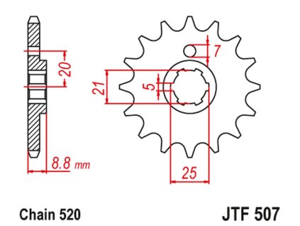 JT SPROCKETS Predná rozeta JTF507 Kawasaki KX 250 '79-86' KX 500 '83-86' KLT200/250 '80-85' Husqvarna CR/WR 250/360 '90-98'