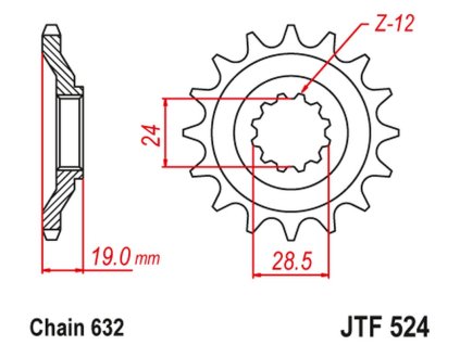 JT SPROCKETS Predná rozeta JTF524 15 zubov Kawasaki GPZ 1000 '86-89'