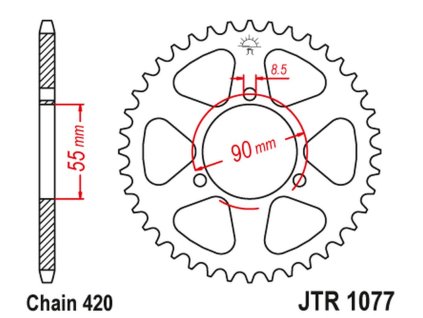 JT SPROCKETS Zadná rozeta JTR1077 47 zubov Rieju 50 RS2 Matrix/Pro '03-09' Naked '04-09