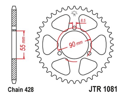 JT SPROCKETS Zadná rozeta JTR1081 46 zubov Rieju 125 RS2 Naked/Matrix/Pro '06-10'