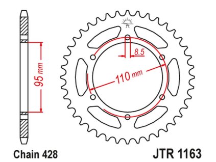 JT SPROCKETS Zadná rozeta JTR1163 45 zubov Cagiva 125 Elefant/Stx Aletta Rossa '83-88'