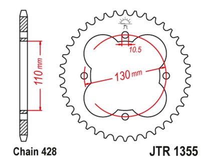 JT SPROCKETS Zadná rozeta JTR1355 Honda TRX 90 '93-19', TRX 125 '87-88'