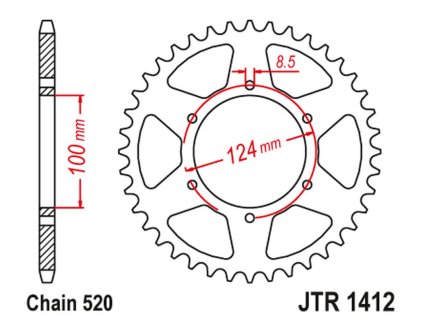 JT SPROCKETS Zadná rozeta JTR1412 37 zubov Kawasaki Kxt 250 B1/B2 '86-87'