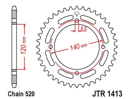 JT SPROCKETS Zadná rozeta JTR1413 39 zubov Kawasaki KXF a Tecate '87-88'