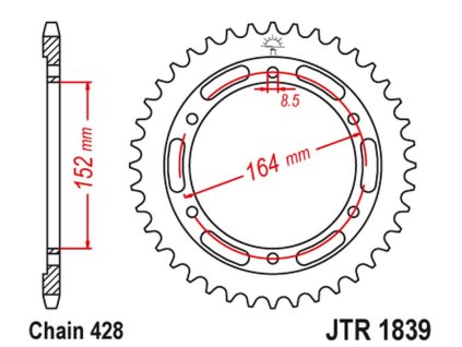 JT SPROCKETS Zadná rozeta JTR1839 Yamaha SR 400 '91-00', SR 500 '91-00'