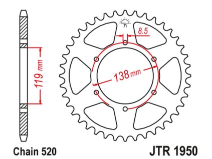 JT SPROCKETS Zadná rozeta JTR1950 48 zubov Husaberg FC/FE/MX 350/400/499/501/600 '92-99'
