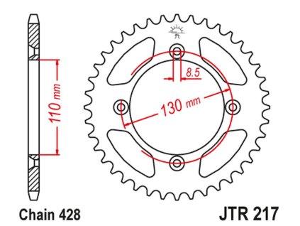 JT SPROCKETS Zadná rozeta JTR217 Honda CR80 '86-02', CR85 '03-07'
