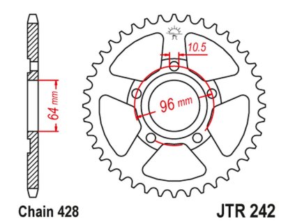 JT SPROCKETS Zadná rozeta JTR242 Honda XL 125 R '82-87'