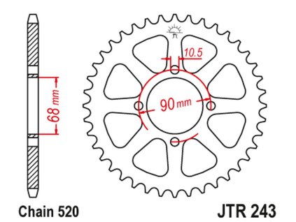 JT SPROCKETS Zadná rozeta JTR243 42 zubov Honda MTX 200 '83-'86, reťaz 520