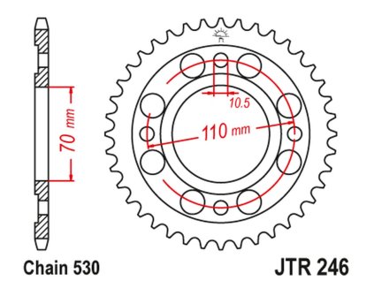 JT SPROCKETS Zadná rozeta JTR246 Honda CB 250 N '78-82' cm/CB 400 N/T/A '78-83', Honda cm 400T '79-'81, Honda CB 400N '79-'80