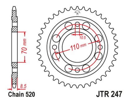JT SPROCKETS Zadná rozeta JTR247 Honda CB/CBX 250 '78-84', CB 400 N/T '81-83'