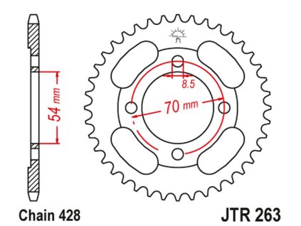 JT SPROCKETS Zadná rozeta JTR263 Honda Ct 100 '86-94'; Peugeot 110 Vox '13', Kymco 110/125/150