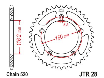 JT SPROCKETS Zadná rozeta JTR28 42 zubov Aprilia RS 250 '95-04'