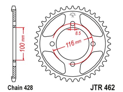 JT SPROCKETS Zadná rozeta JTR462 KX 85 '01-20', KX 100 '86-21'