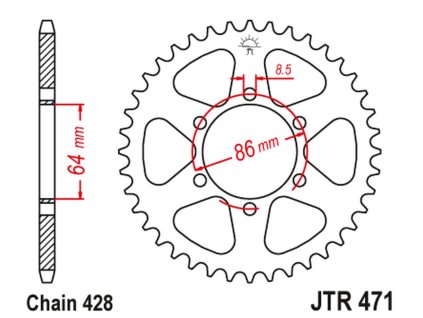 JT SPROCKETS Zadná rozeta JTR471 Kawasaki Ke 125 '76-87', Ke 175 '76-78'
