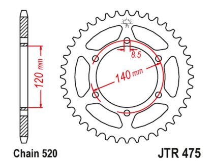 JT SPROCKETS Zadná rozeta JTR475 Kawasaki Kl 250 '79-05', Kv 250 '85-86'