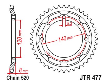 JT SPROCKETS Zadná rozeta JTR477 43 zubov Kawasaki KLR 600 '84-90'