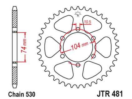 JT SPROCKETS Zadná rozeta JTR481 Kawasaki Z 400/550 '80-83', Z 650 '79', Kh 500 '72-75'